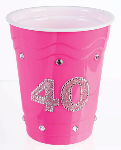 PINK 40 PLASTIC CUP W/ JEWELS