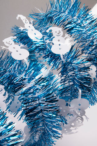 BLUE AND WHITE SNOWMAN 9' TINSEL GARLAND