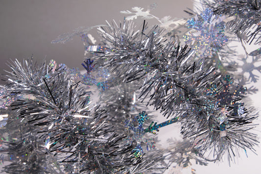 Silver Snowflake Tinsel Garland - 9ft.