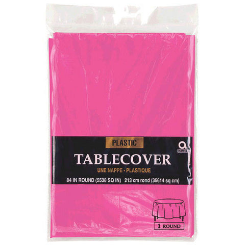 Bright Pink Round Plastic Table Cover