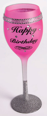 Pink Happy Birthday Wine Glass