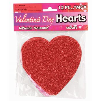 VALENTINES DAY GLITTER HEART CUTOUTS, 12PCS