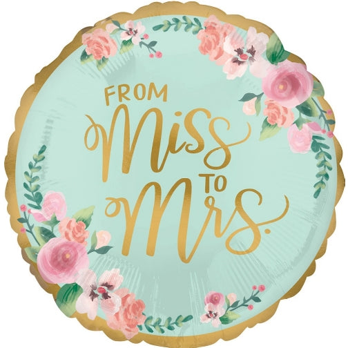 MISS TO MRS 18" MYLAR BALLOON