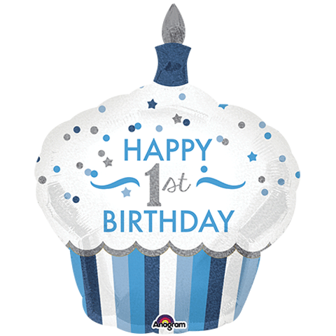 1ST BIRTHDAY BOY CUPCAKE SUPER SHAPE MYLAR BALLOON