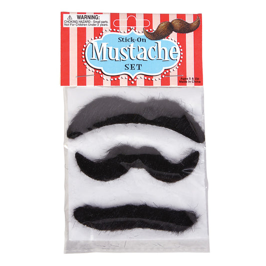 STICK ON MUSTACHE SET 3 PIECES