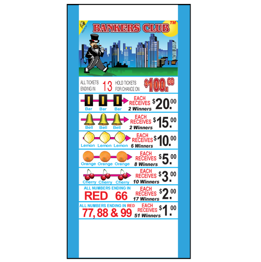 BANKER'S CLUB PULL TAB, 480 TICKETS