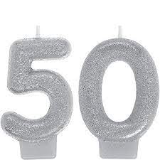 50TH BIRTHDAY CANDLES - SILVER GLITTER