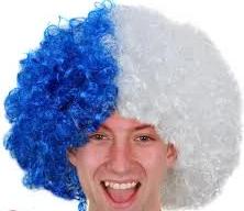 Sports Blue and White Afro Wig