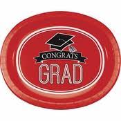 Red Congrats Grad Oval Plates