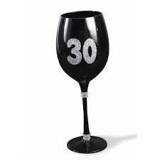 30TH WINE GLASS -  BLACK AND SILVER