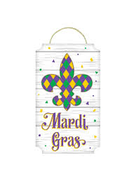 Mardi Gras Fleur de Lis Wooden Sign