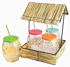 Straw Hut with 4 Drinking Glasses