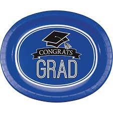 Blue Congrats Grad Oval Plates