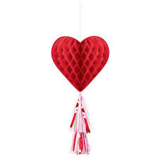 VALENTINES DAY HANGING HONEYCOMB HEART WITH FRINGE
