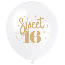 Sweet 16 Gold and White Balloons