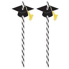 STRIPPED GRADUATION HAT STRAWS
