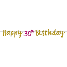 30TH GLITTER LETTER BANNER - PINK AND GOLD