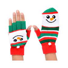 Kids Snowman Fingerless Gloves