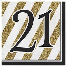 21ST LUNCHEON NAPKINS - BLACK AND GOLD