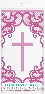 PINK CROSS PLASTIC TABLECOVER
