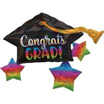 CONGRATS GRAD SUPER SHAPE RAINBOW HOLOGRAPHIC 34"