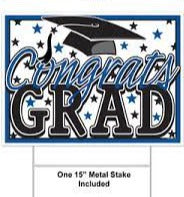 Blue Congrats Grad Plastic Yard Sign