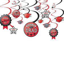 RED CONGRATS GRAD SWIRL DECORATIONS