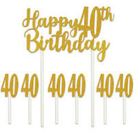 HAPPY 40TH BIRTHDAY CAKE TOPPER - GOLD GLITTER