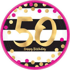 50 HAPPY BIRTHDAY 18" MYLAR - PINK/GOLD/BLACK/WHITE GLITTER
