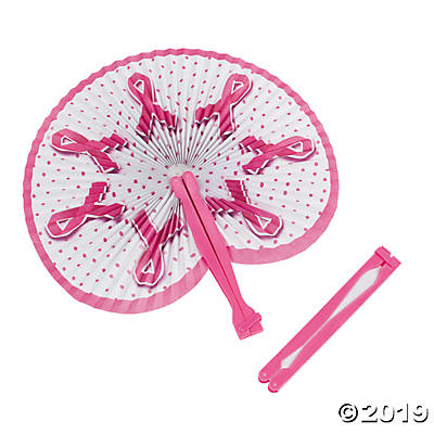 PINK RIBBON FOLDING FANS 12CT