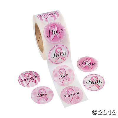 PINK RIBBON ROLL OF STICKERS 500PCS