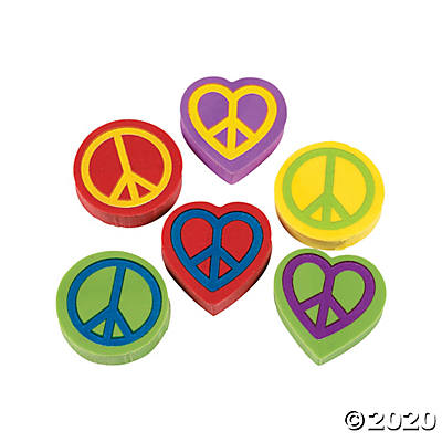 PEACE SIGN ERASERS, 24 PIECES