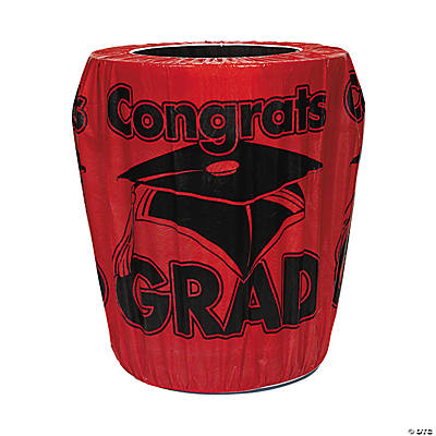 RED CONGRATS GRAD TRASH CAN COVER