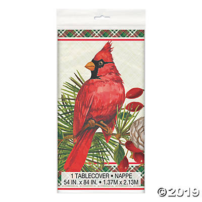 RED CARDINAL CHRISTMAS PLASTIC TABLECOVER