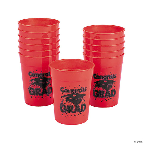 Red Congrats Grad 10oz. Plastic Cups