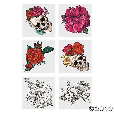 SPOOKY FLORAL BIKER TATTOOS 6PCS